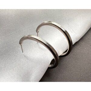 Amazing Silver tone textured Hoop earrings 1”